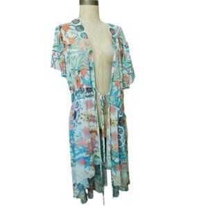 City Chic Size 18 (M) Plus Size Bling Semi Sheer Tie Front Floral Top